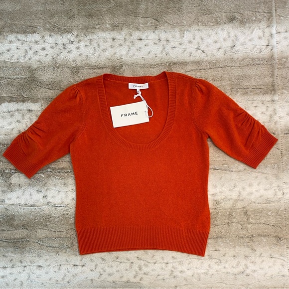 NWT💕FRAME Denim Scoop Neck Sweater in MANDARIN Size S - Picture 6 of 14